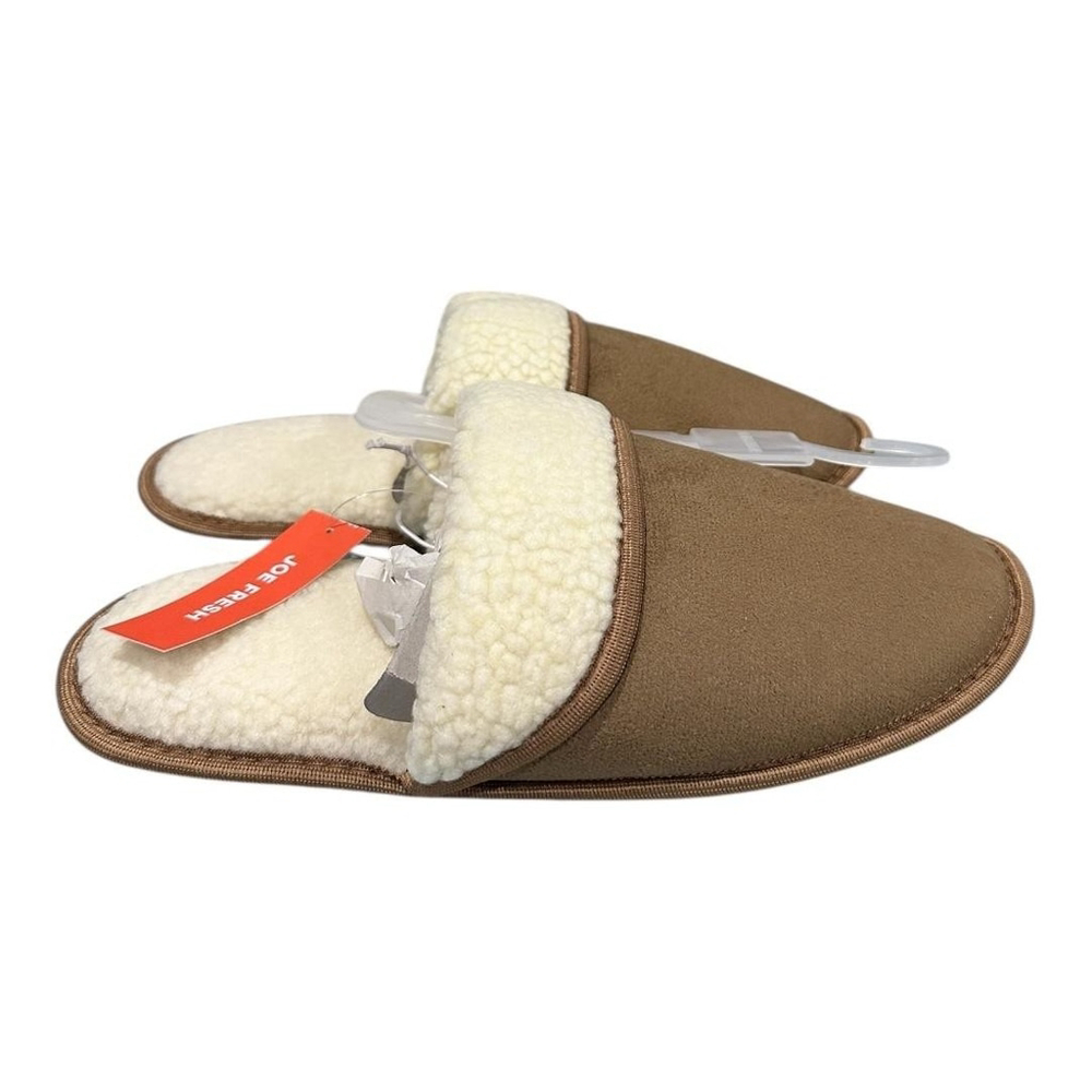 Joe Fresh Slippers Womens Size 9.5 Brown Faux Suede Mule House Shoes Cozy Indoor